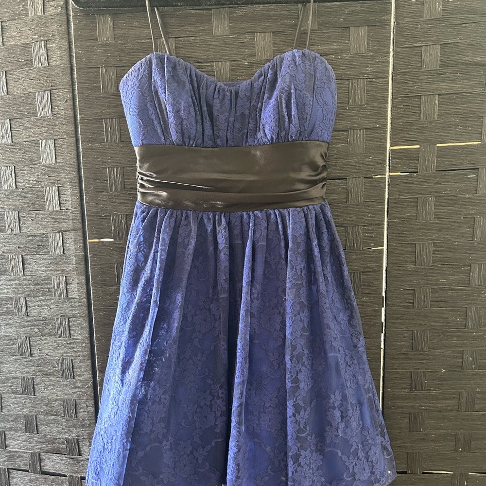 Speechless Strapless Blue Lace Dress with Black Sash